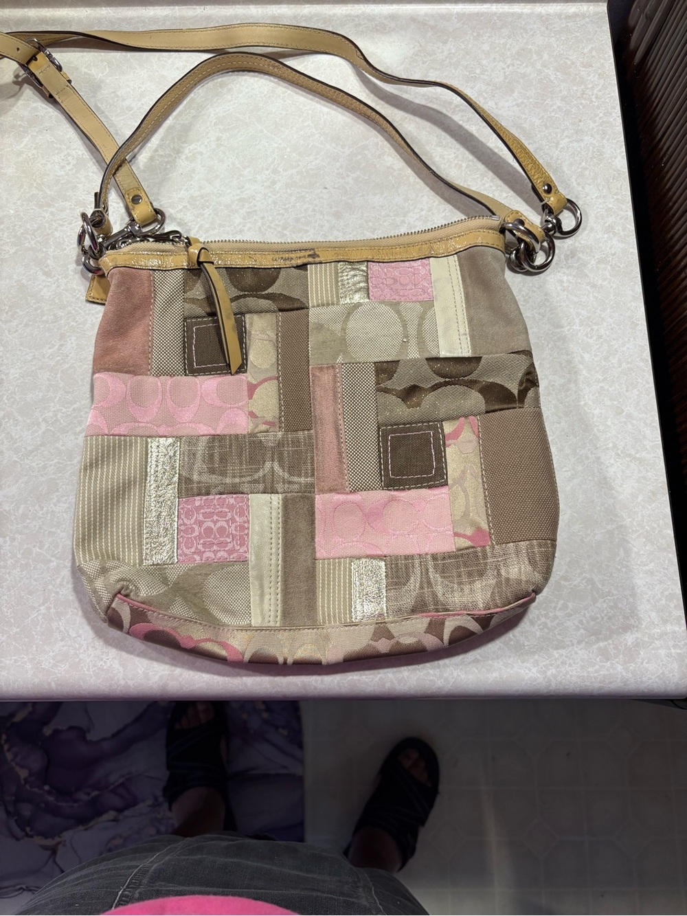 Coach Patchwork Crossbody Bag in Pink and Tan